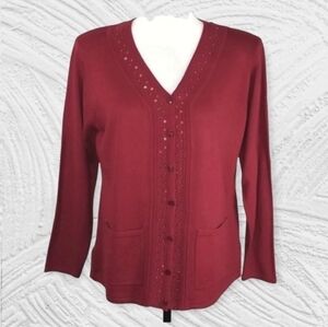 LA Madona Women's Sweater Size M Button Up Cardigan With Sequins & Beads